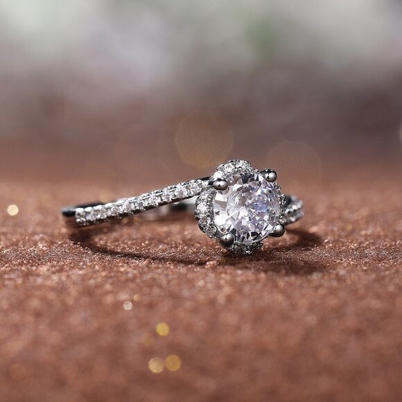 🌸Beautiful CZ Diamond Twisted Macro Pave Silver Pure Flower Wedding Ring, K844 - Picture 6 of 8